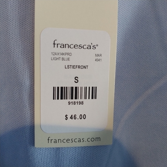 Francesca's Trixxi Light Blue Tie Front Blouse S - Picture 7 of 14